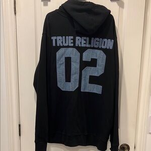 True Religion Black Zip-Up with Denim Blue Logo